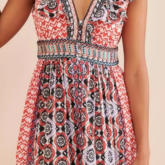 Anthropologie Women’s Flutter Printed Mini Dress Boho Summer Size 16 - Picture 3 of 12